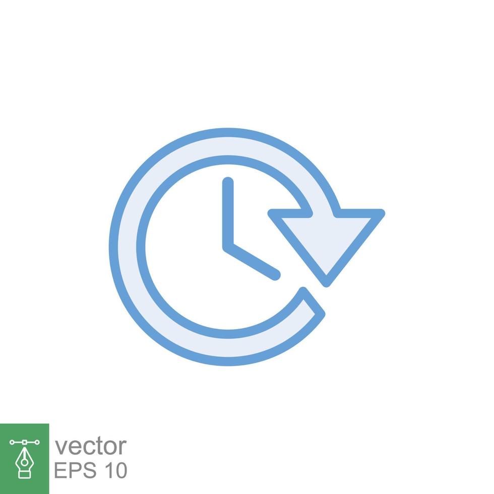 Clock time period with arrow icon. Timer, minute, countdown concept. Simple flat style. Filled outline symbol. Vector illustration isolated on white background. EPS 10.