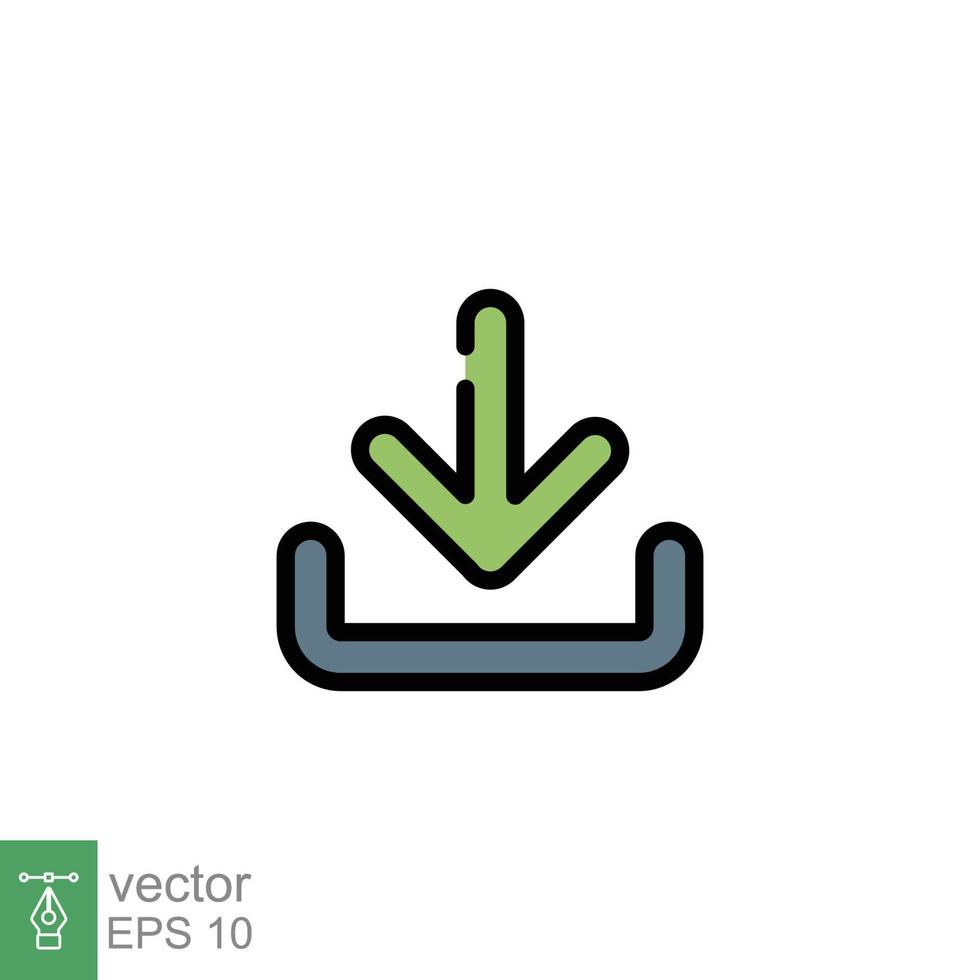 Download icon. Software data load, down arrow button, technology concept. Simple flat style. Filled outline symbol. Vector illustration isolated on white background. EPS 10.