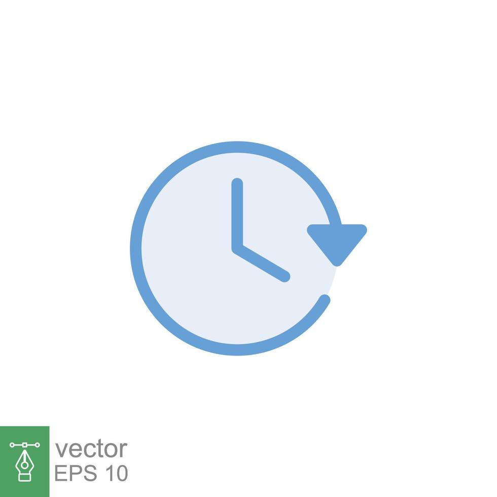 Clock time period with arrow icon. Timer, minute, countdown concept. Simple flat style. Glyph symbol. Vector illustration isolated on white background. EPS 10.