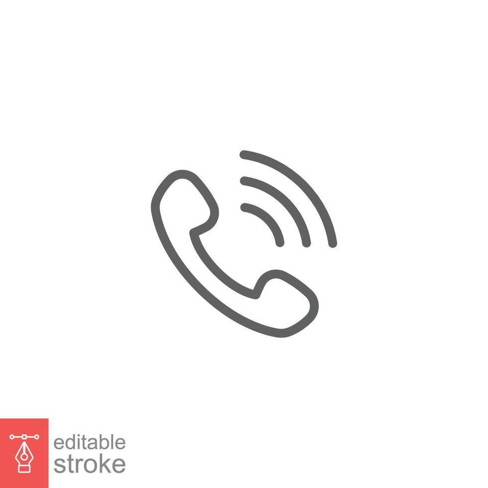 Telephone ringing icon. Call, phone, incoming, receiver, contact. Simple outline style. Thin line symbol. Vector illustration isolated on white background. Editable stroke EPS 10.