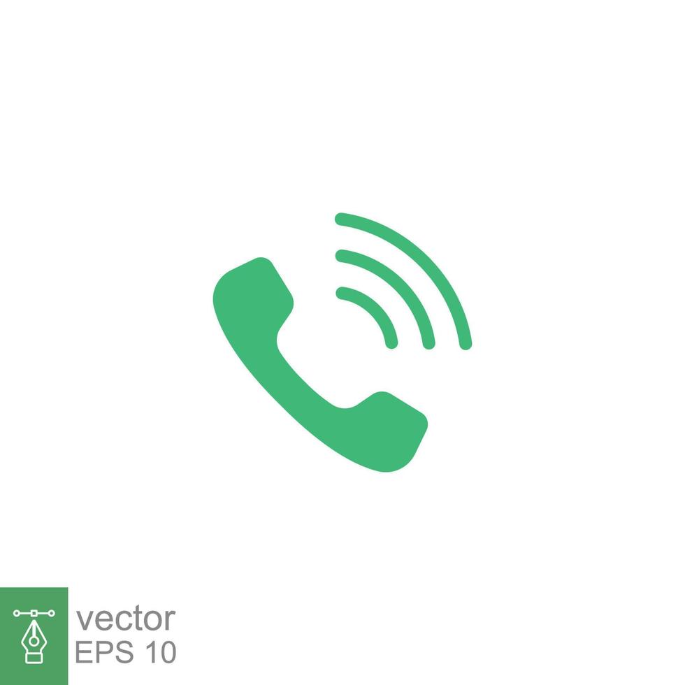 Telephone ringing icon. Call, phone, incoming, receiver, contact. Simple flat style. Glyph symbol. Vector illustration isolated on white background. EPS 10.