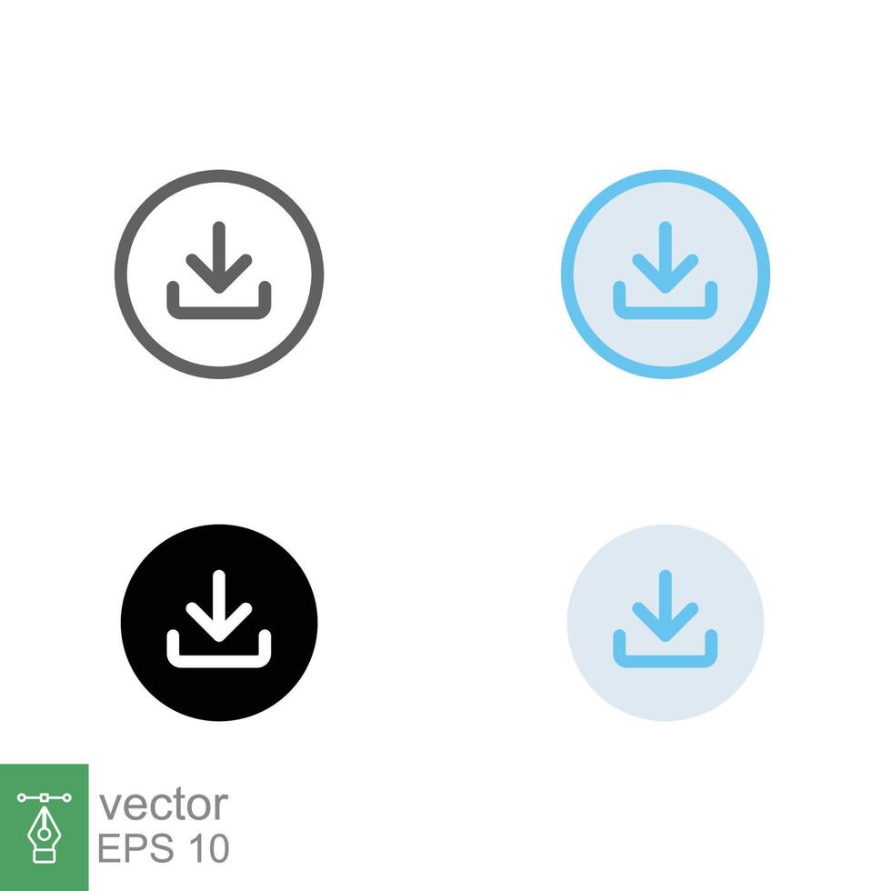 Download icon set. Software data load, down arrow, technology concept. Simple editable stroke, outline, filled outline, solid and flat style. Vector illustration isolated on white background. EPS 10.