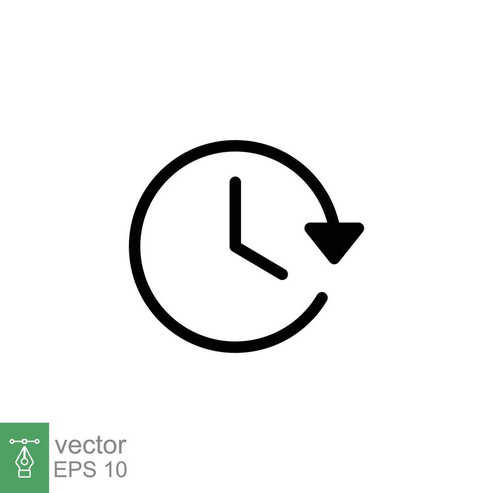 reloj hora período con flecha icono. Temporizador, minuto, cuenta regresiva concepto. sencillo sólido estilo. negro silueta, glifo símbolo. vector ilustración aislado en blanco antecedentes. eps 10