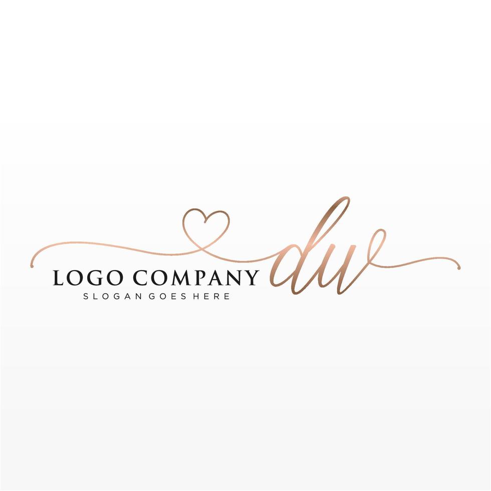 Initial DW feminine logo collections template. handwriting logo of initial signature, wedding, fashion, jewerly, boutique, floral and botanical with creative template for any company or business. vector