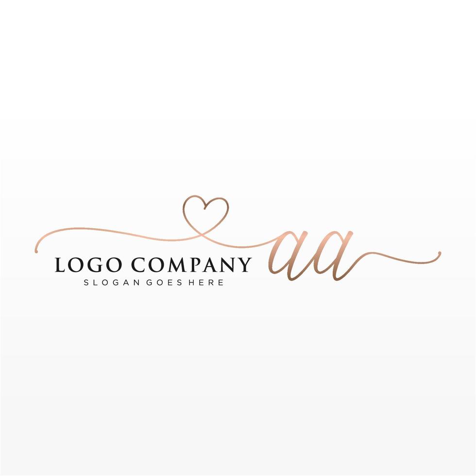 Initial AA feminine logo collections template. handwriting logo of initial signature, wedding, fashion, jewerly, boutique, floral and botanical with creative template for any company or business. vector