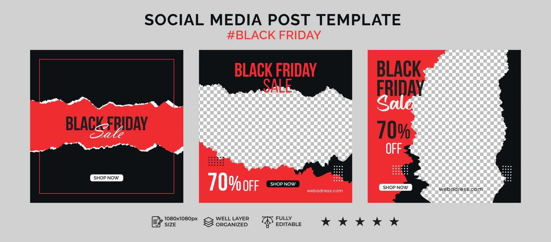 Black friday social media post banner template and sale discount square banner vector