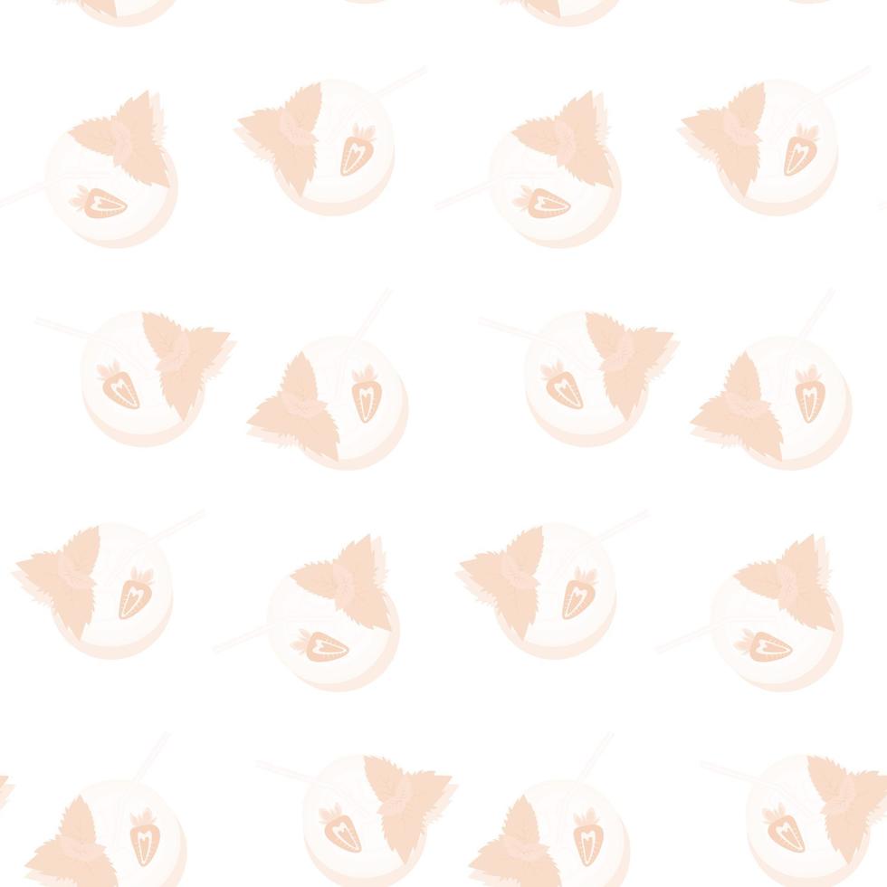 Seamless pattern of mojito cocktail with strawberry and mint leaves in trendy monochrome red. EPS vector