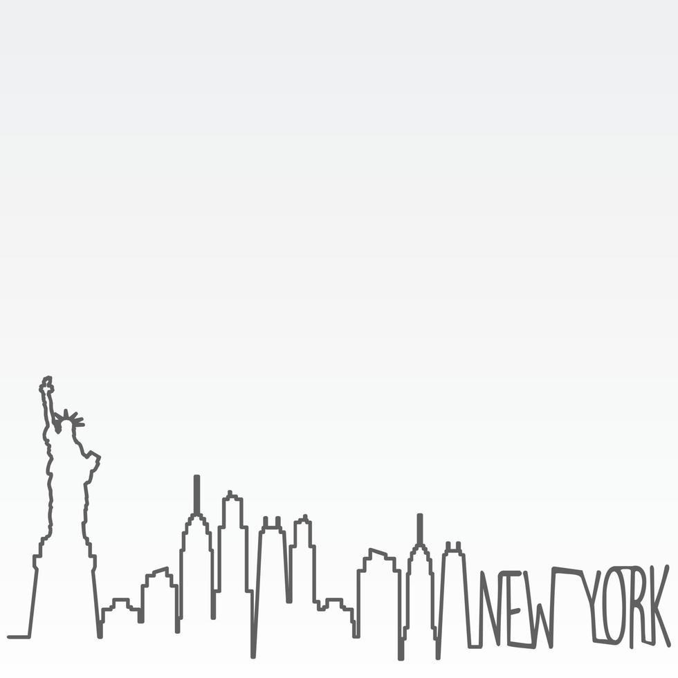 New York City Skyline with Statue of Liberty Outline Illustration Vector