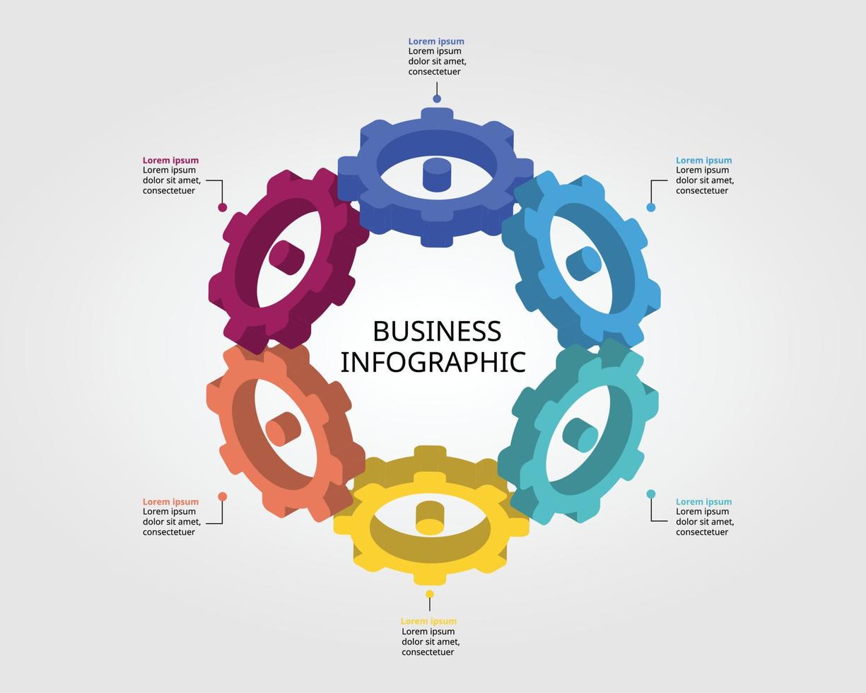 cog element for system template for infographic for presentation for 6 element vector