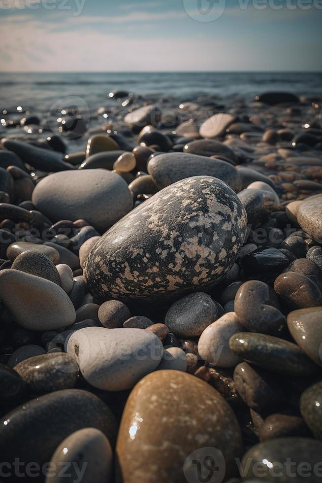 Pebble stones on the beach - soft focus with vintage filter photo