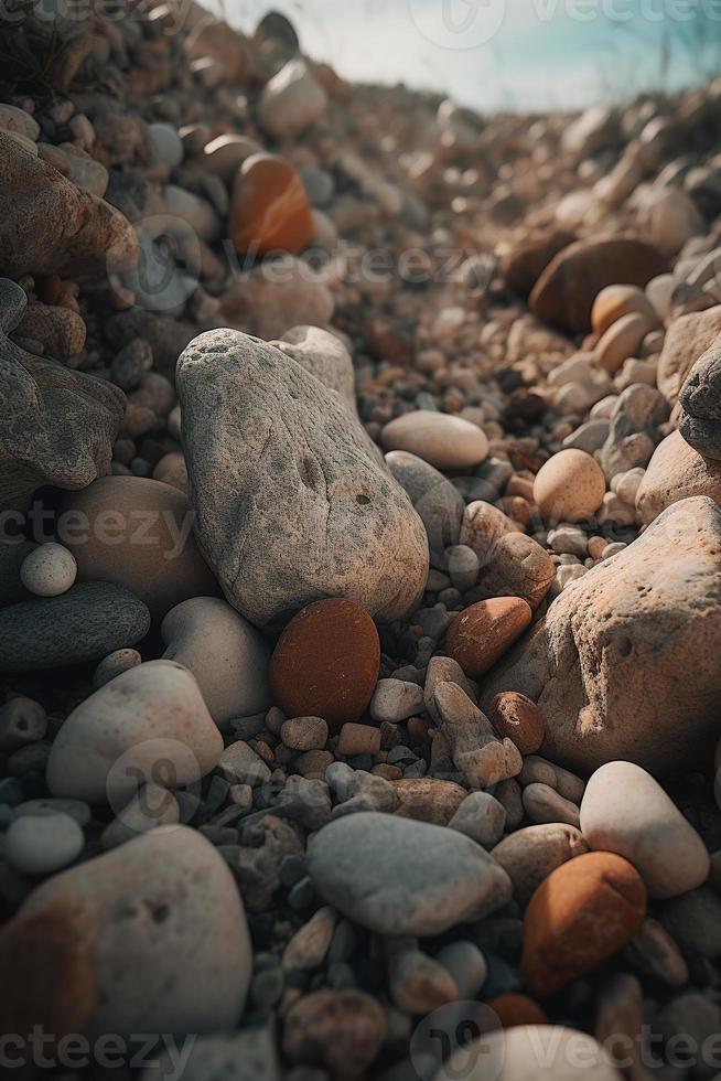 Pebble stones on the beach - soft focus with vintage filter photo