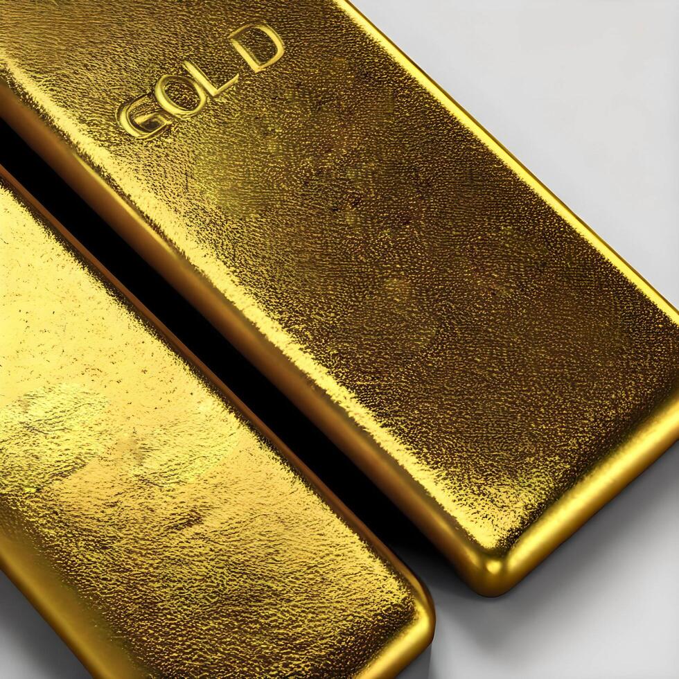 Close-up gold bullion are rectangular blocks, photo