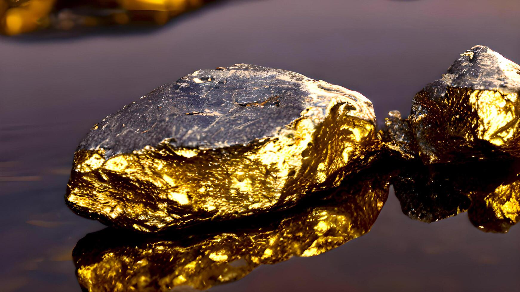 Gold nugget on a black background would appear as a contrasted image of a rough, irregularly-shaped piece of gold against a dark, photo