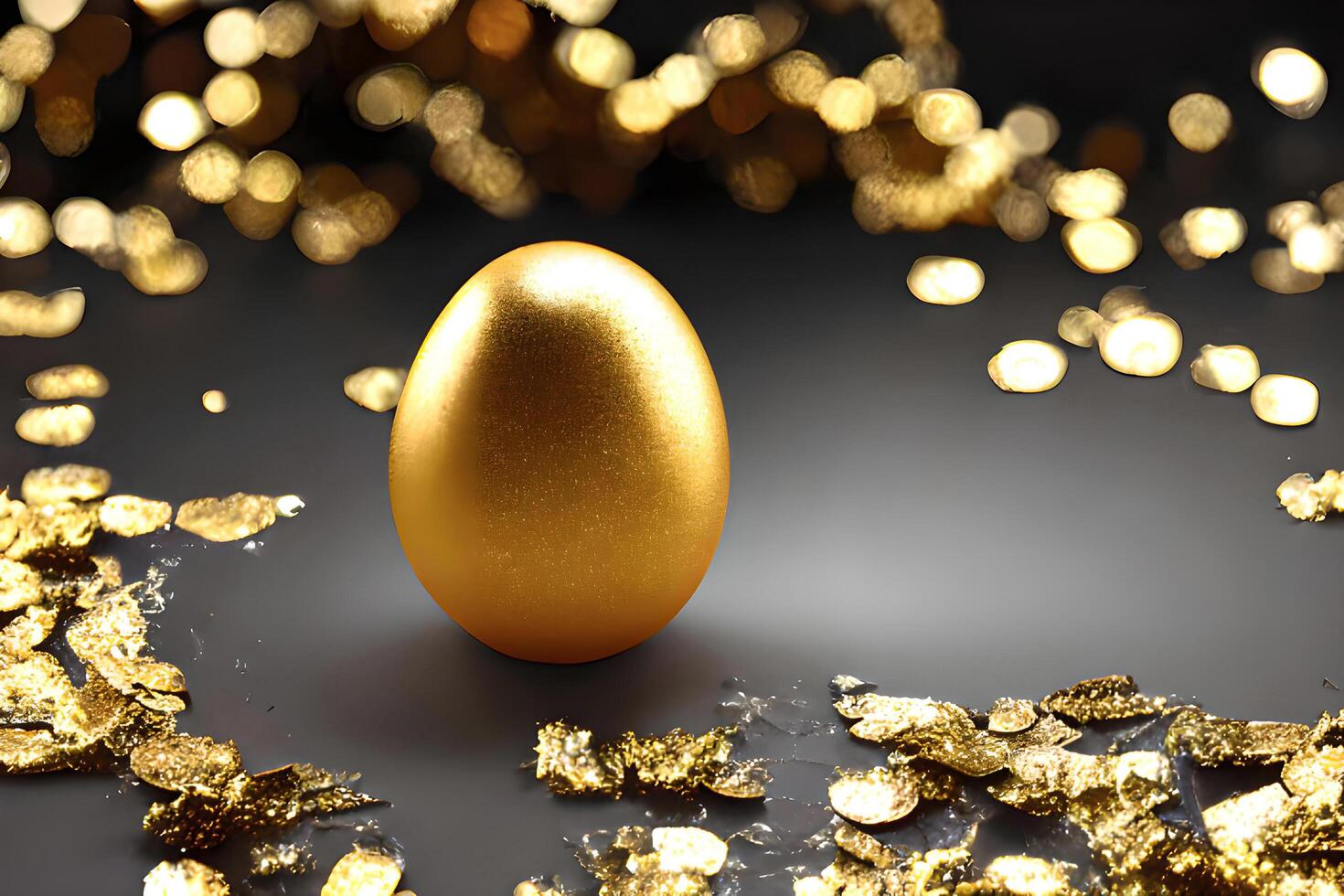 A golden egg on a black background, photo