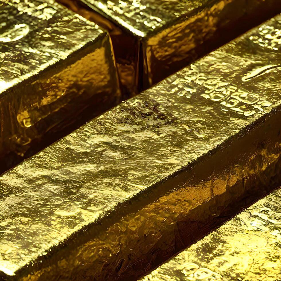 Close-up gold bullion are rectangular blocks, photo