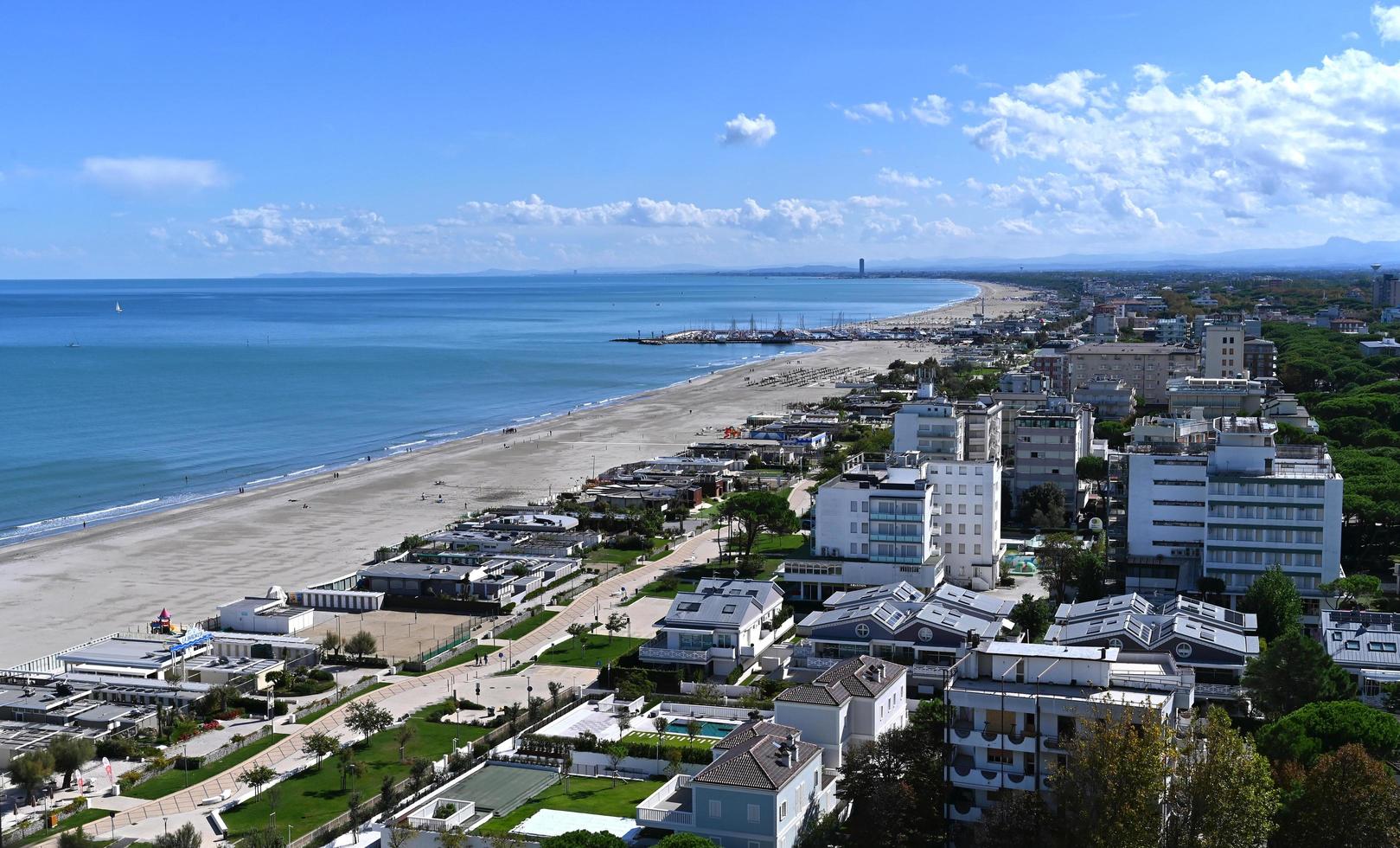 Cervia, Ravenna province, Italy October 01, 2022. Panoramic views of the Adriatic Sea and coast of Romagna and the port of Cervia, Italy. photo