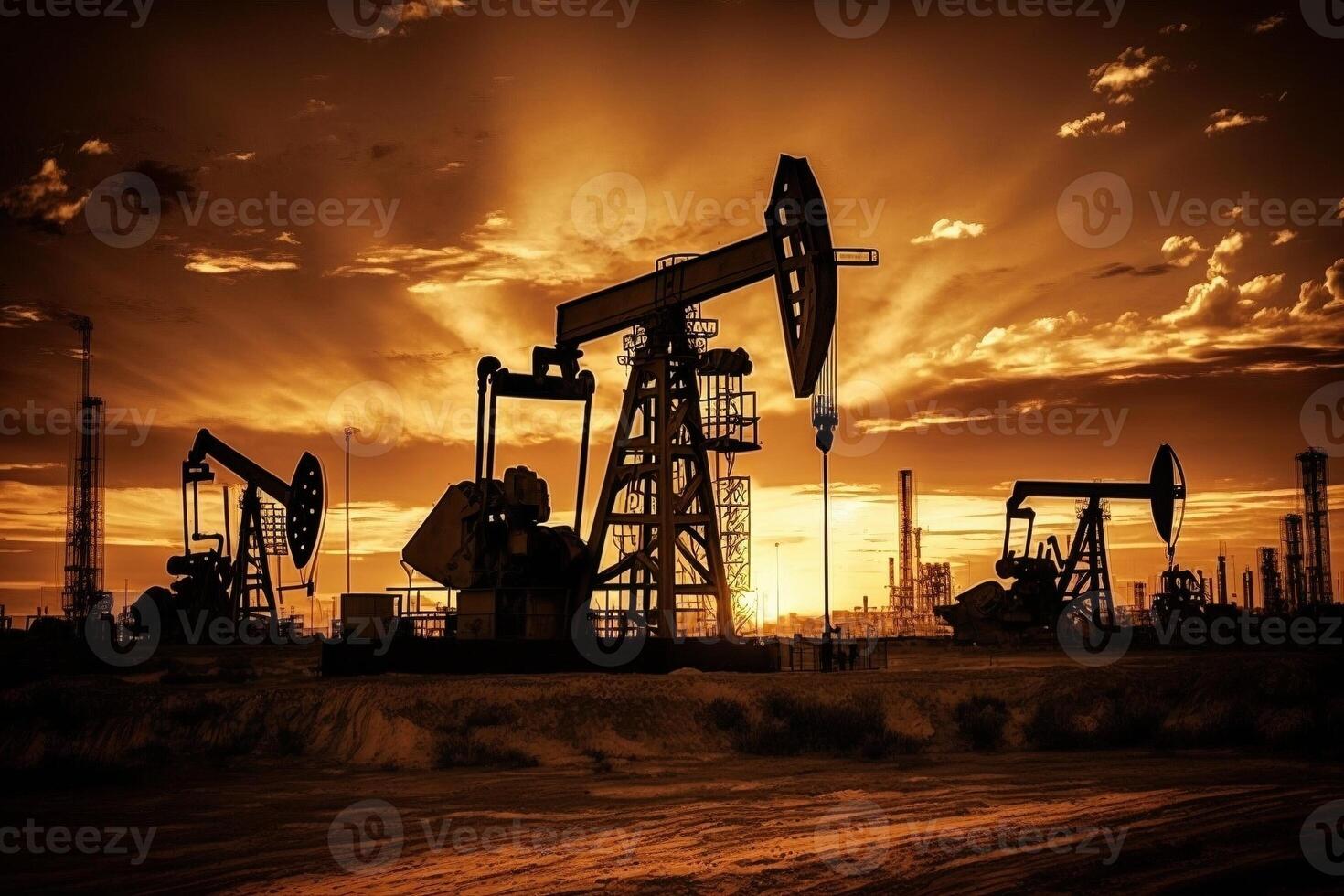 petróleo campo en el atardecer, creado con generativo ai foto