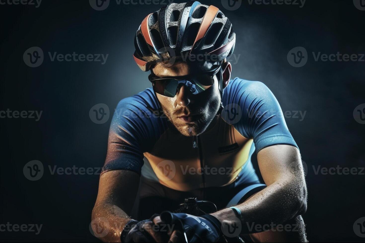 Cyclist dramatic portrait, created with photo