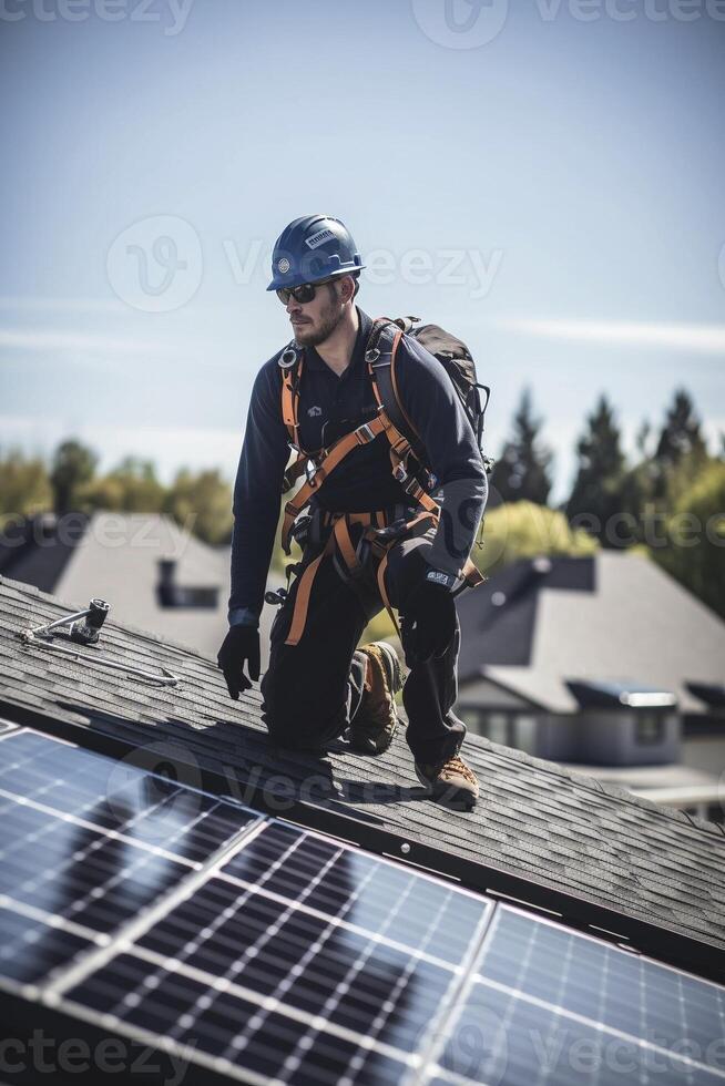 Solar panel installer, created with photo