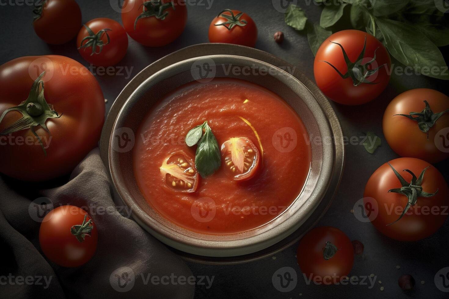 Tomato soup, created with photo