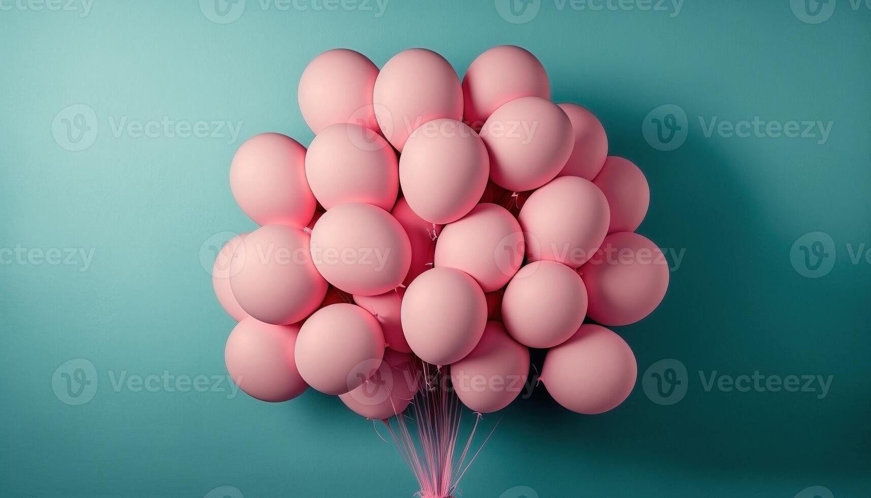 Bunch of pink balloons on the pastel blue background, created with photo