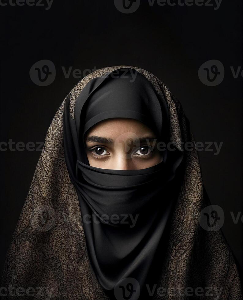 musulmán mujer con niqab, creado con generativo ai foto