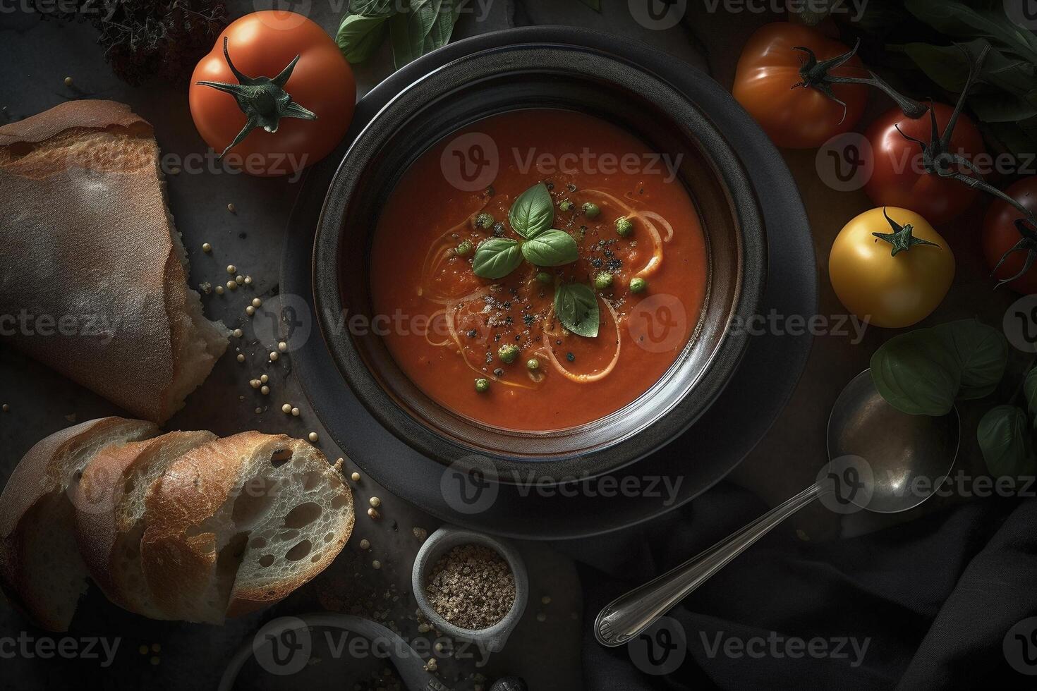 Tomato soup, created with photo