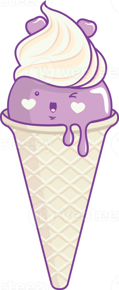 Ice cream cone kawaii style isolated on white background illustration png