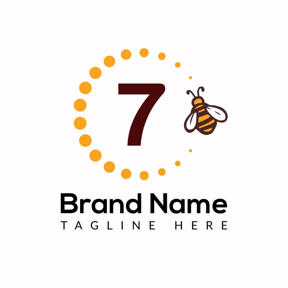 Bee Template On 7 Letter. Bee and Honey Logo Design Concept vector