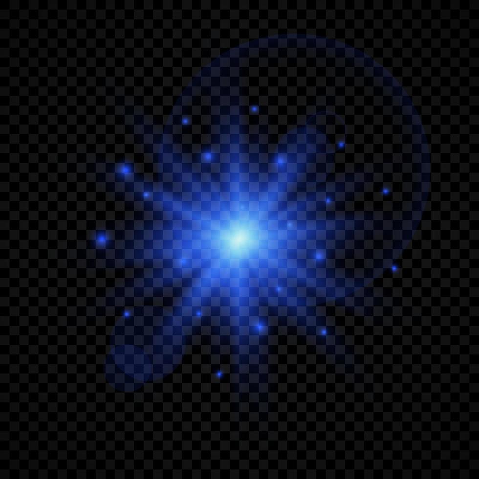 Light effect of lens flares. Blue glowing lights starburst effects with sparkles vector