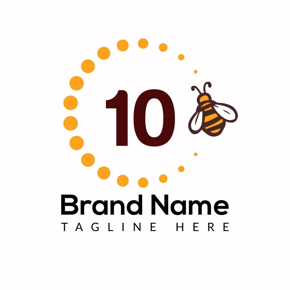 Bee Template On 10 Letter. Bee and Honey Logo Design Concept vector
