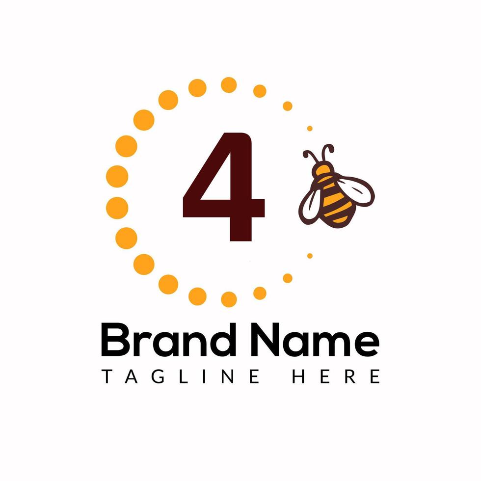 Bee Template On 4 Letter. Bee and Honey Logo Design Concept vector