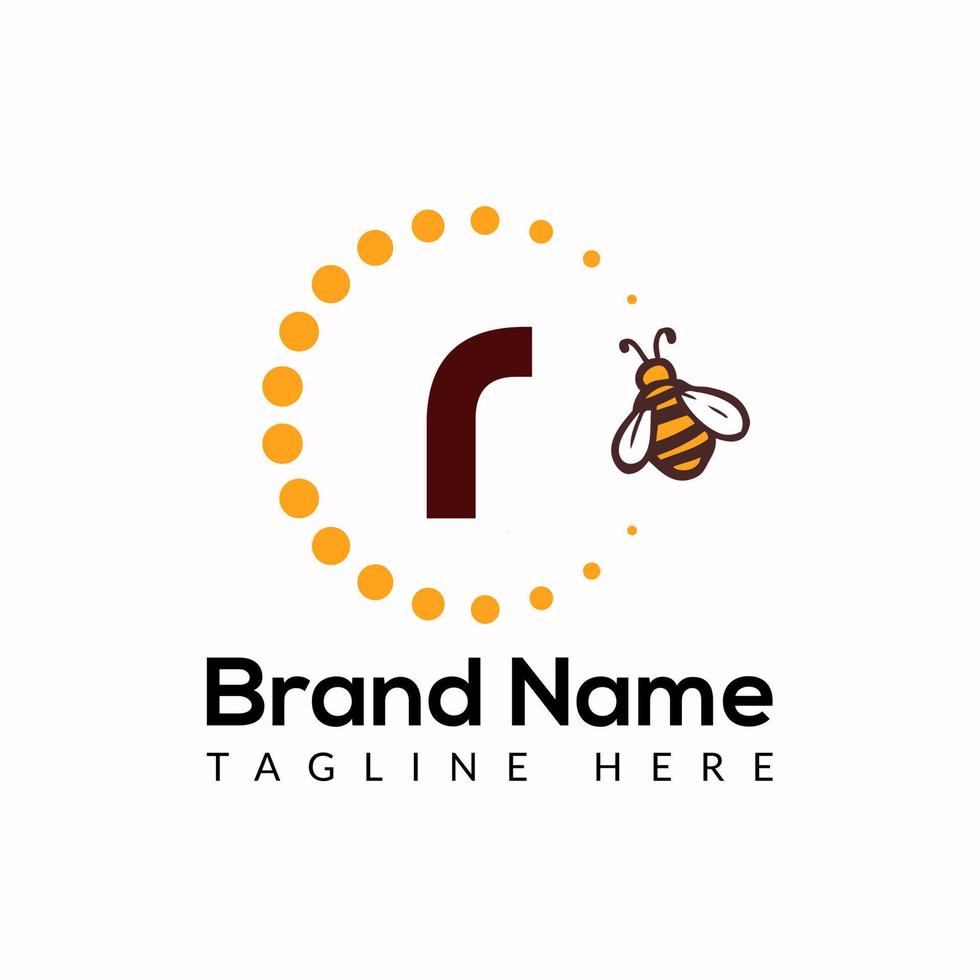 Bee Template On R Letter. Bee and Honey Logo Design Concept vector