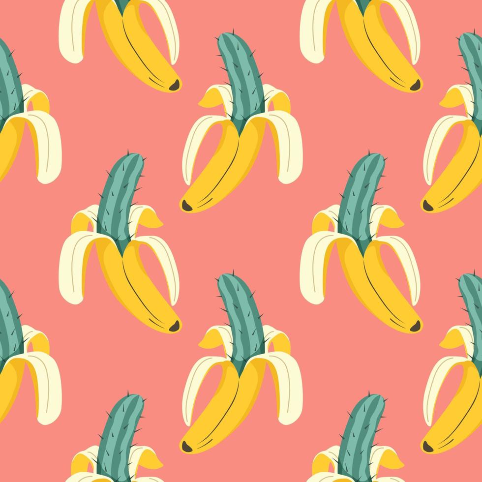 Banana cactus. Seamless pattern. Vector illustration