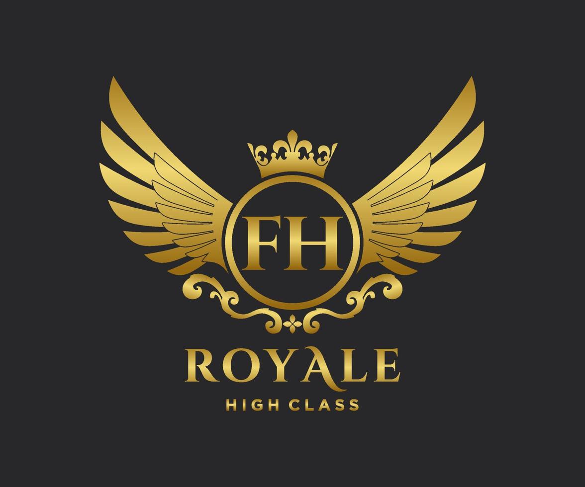 dorado letra fh modelo logo lujo oro letra con corona. monograma alfabeto . hermosa real iniciales carta. vector