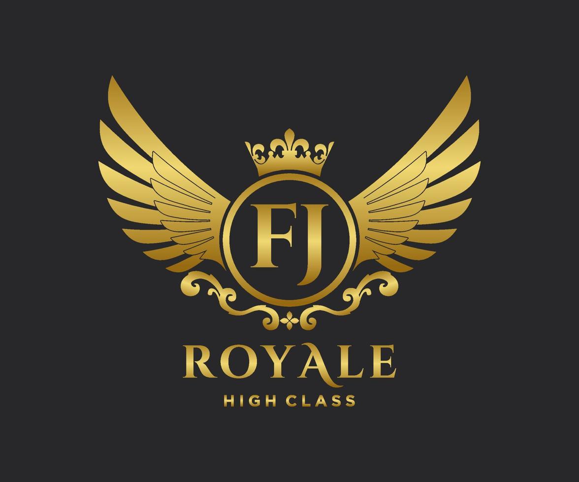 Golden Letter FJ template logo Luxury gold letter with crown. Monogram alphabet . Beautiful royal initials letter. vector