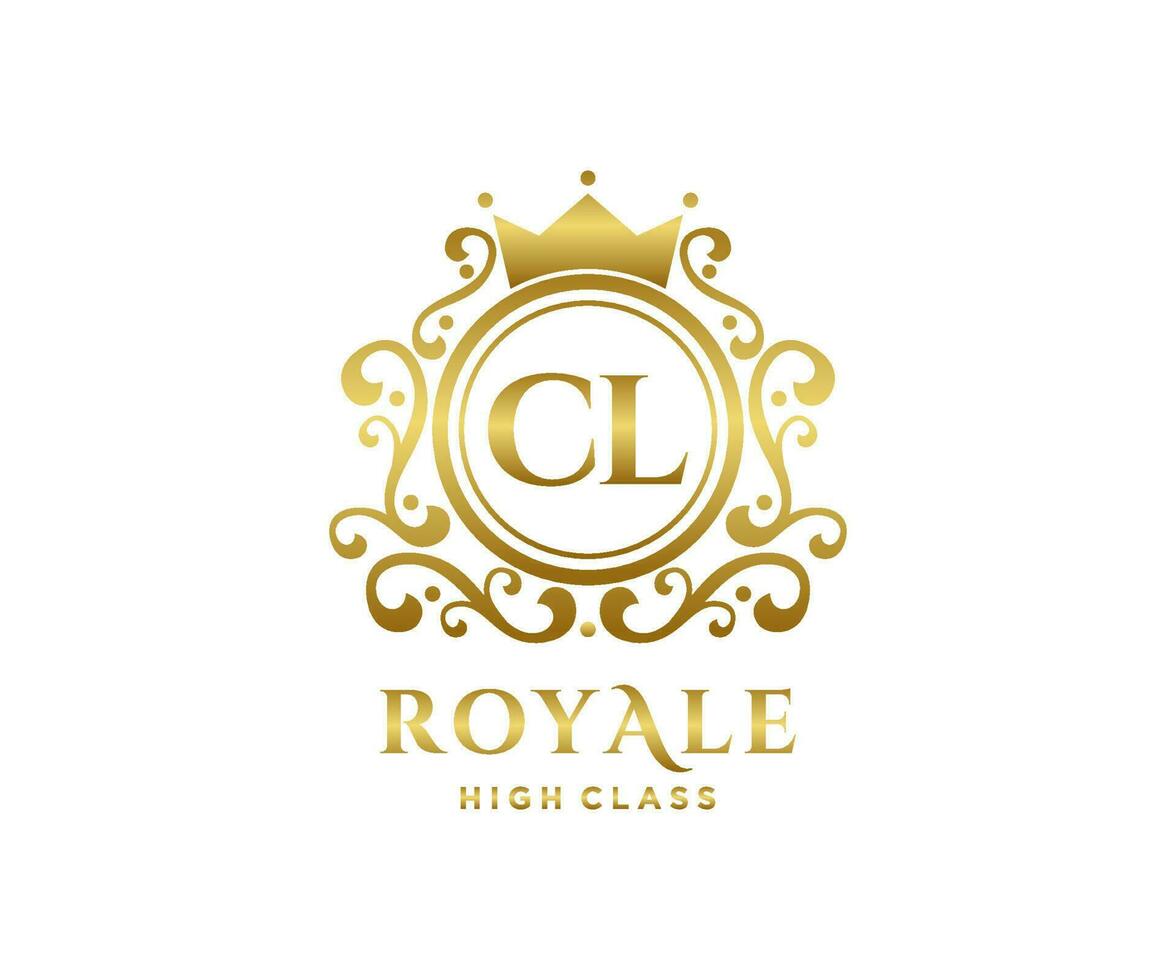 dorado letra cl modelo logo lujo oro letra con corona. monograma alfabeto . hermosa real iniciales carta. vector