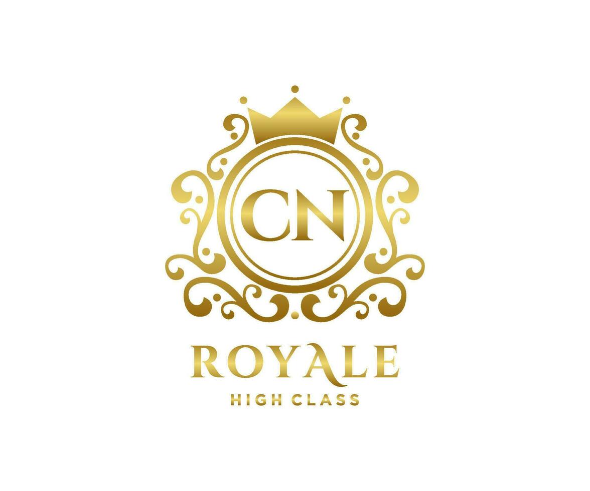 Golden Letter CN template logo Luxury gold letter with crown. Monogram alphabet . Beautiful royal initials letter. vector