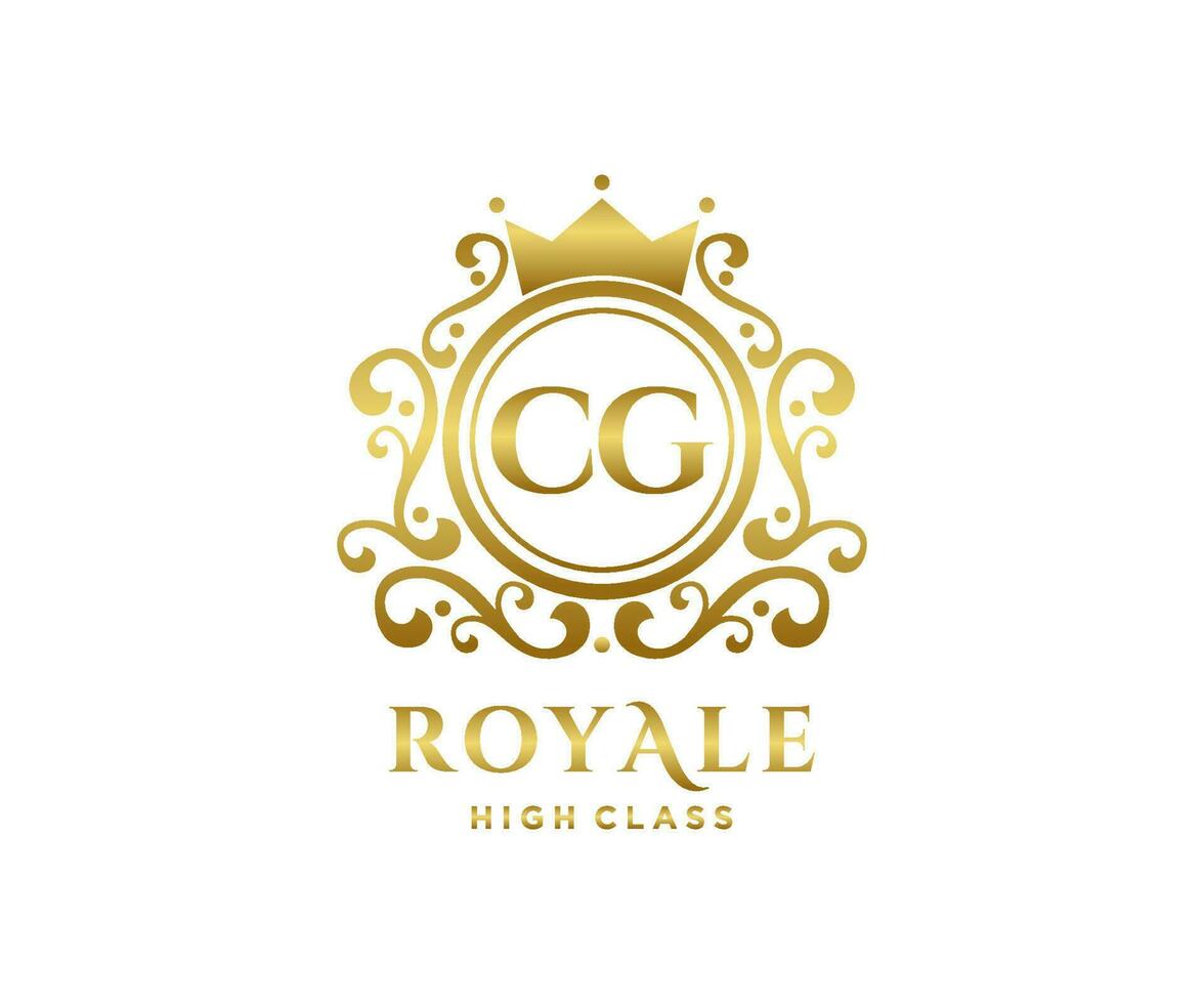 Golden Letter CG template logo Luxury gold letter with crown. Monogram alphabet . Beautiful royal initials letter. vector