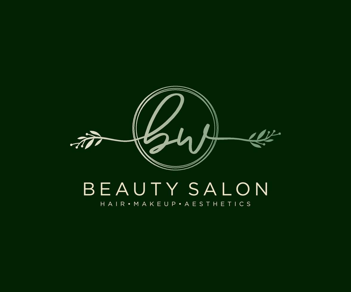 Initial BW feminine logo collections template. handwriting logo of initial signature, wedding, fashion, jewerly, boutique, floral and botanical with creative template for any company or business. vector