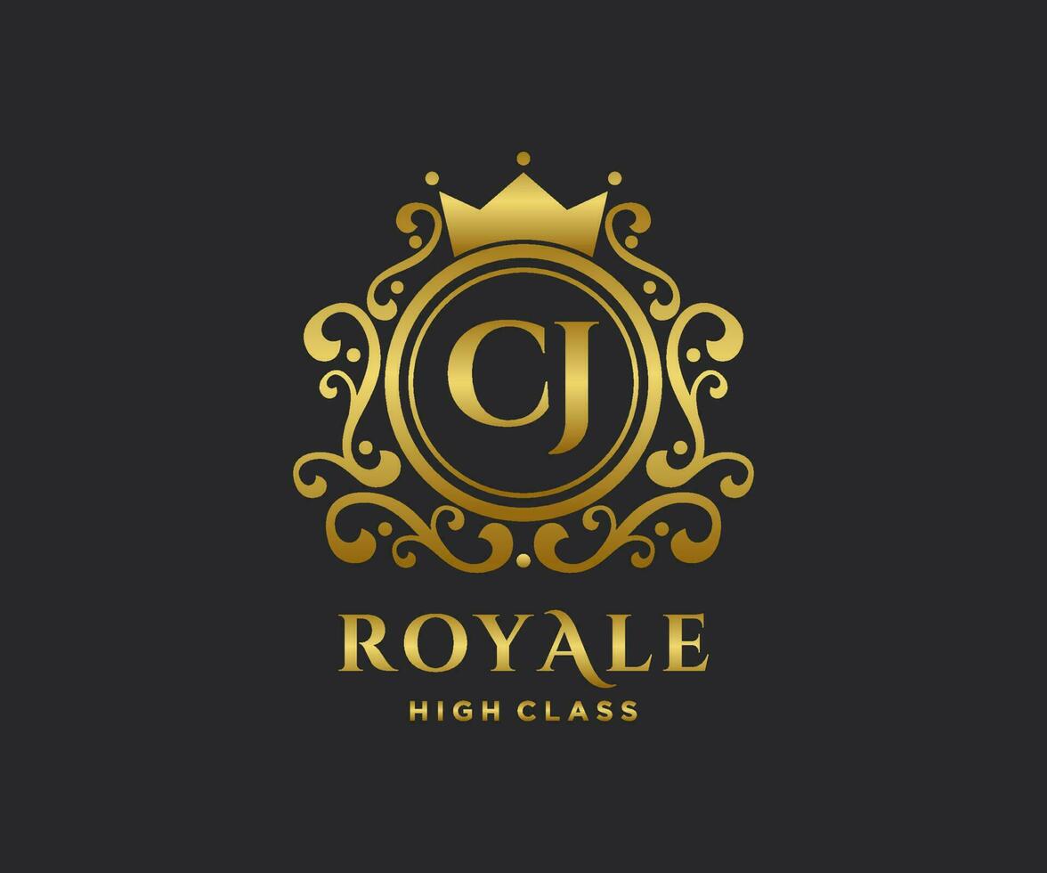 Golden Letter CJ template logo Luxury gold letter with crown. Monogram alphabet . Beautiful royal initials letter. vector