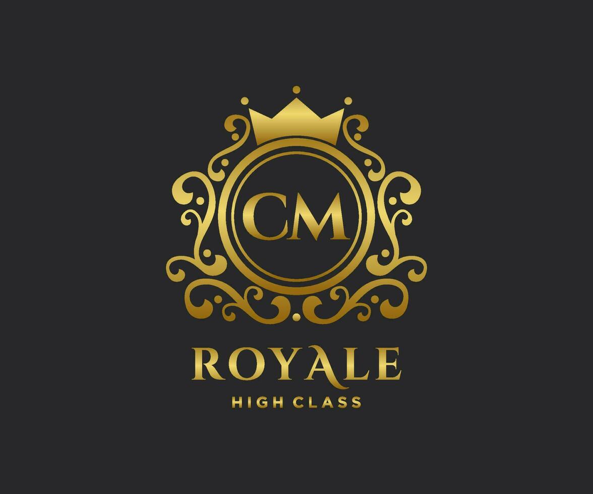 dorado letra cm modelo logo lujo oro letra con corona. monograma alfabeto . hermosa real iniciales carta. vector