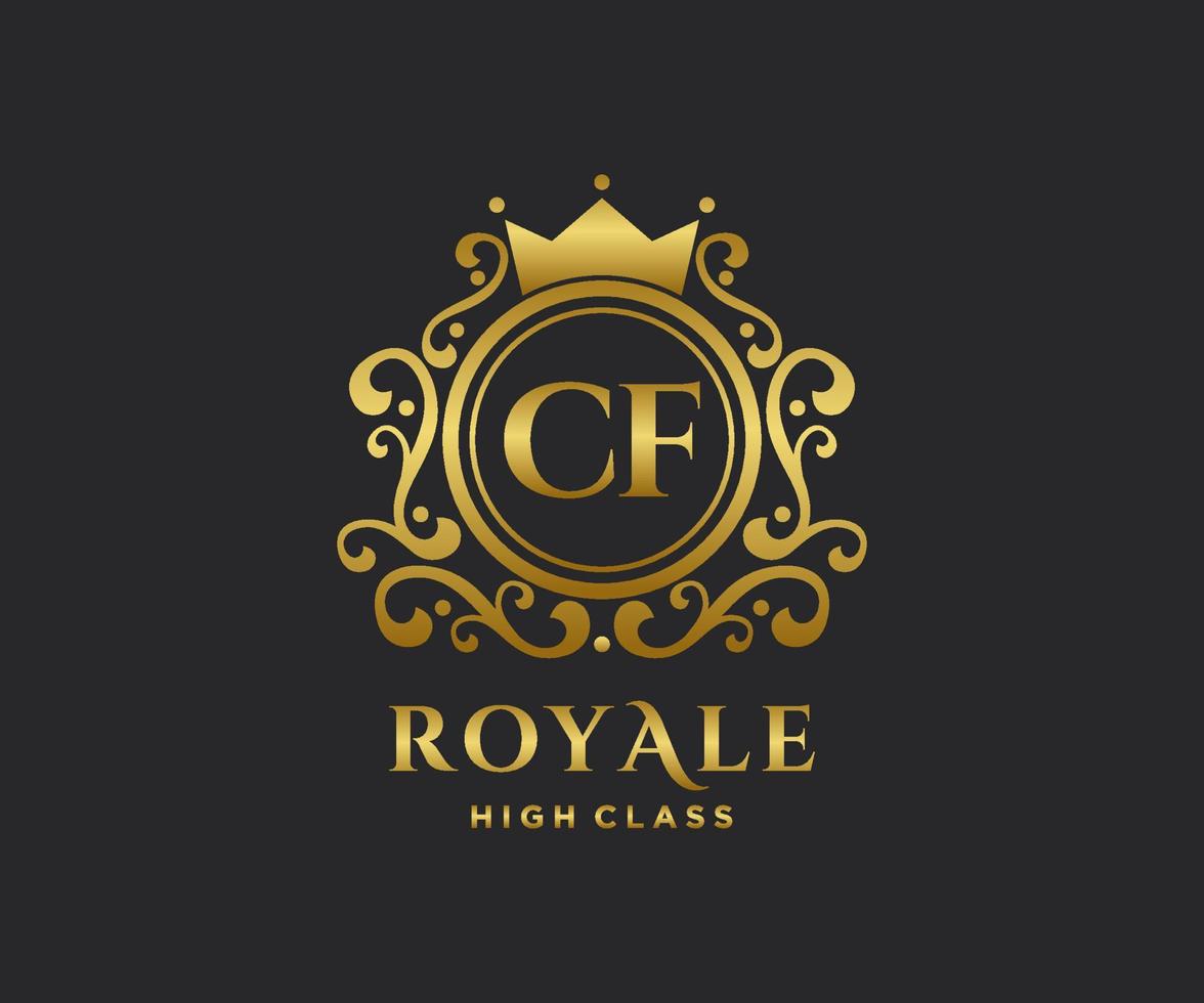 Golden Letter CF template logo Luxury gold letter with crown. Monogram alphabet . Beautiful royal initials letter. vector