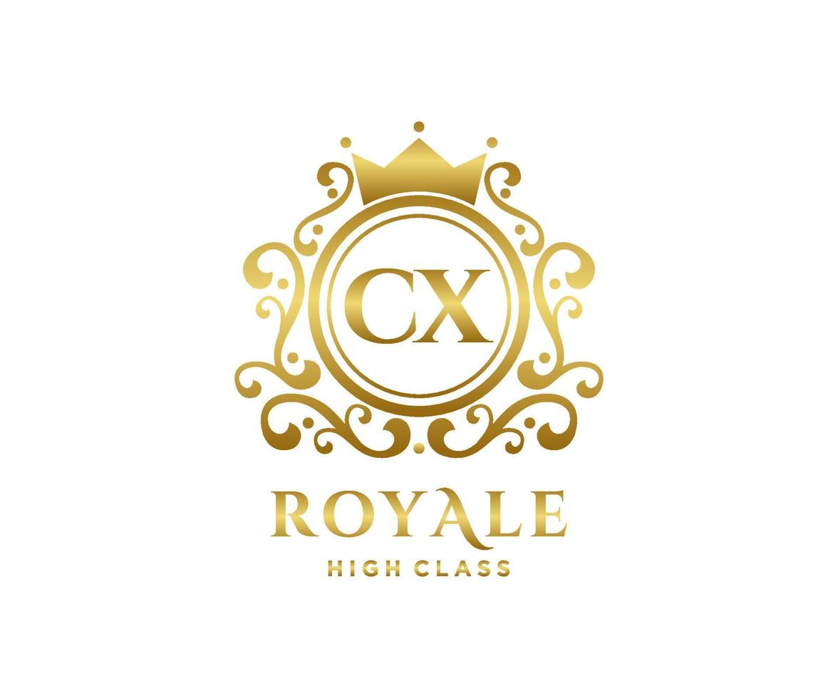 Golden Letter CX template logo Luxury gold letter with crown. Monogram alphabet . Beautiful royal initials letter. vector