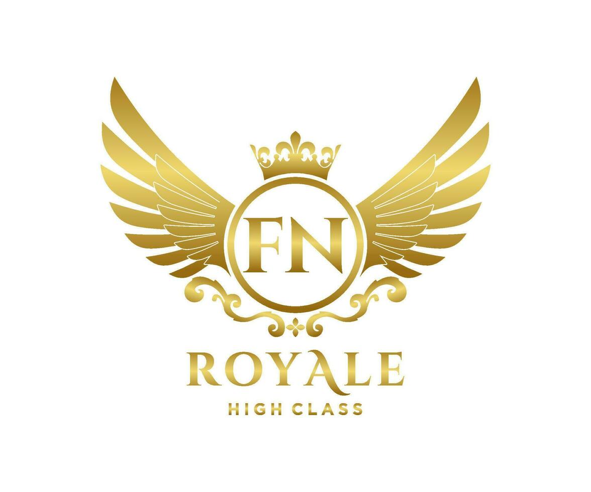 Golden Letter FN template logo Luxury gold letter with crown. Monogram alphabet . Beautiful royal initials letter. vector