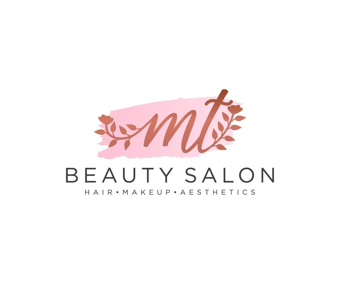 Initial MT feminine logo collections template. handwriting logo of initial signature, wedding, fashion, jewerly, boutique, floral and botanical with creative template for any company or business. vector