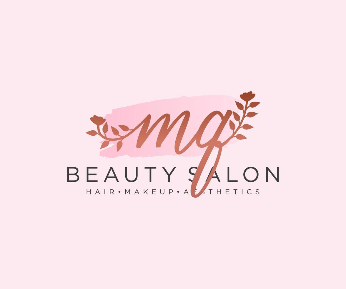 Initial MQ feminine logo collections template. handwriting logo of initial signature, wedding, fashion, jewerly, boutique, floral and botanical with creative template for any company or business. vector