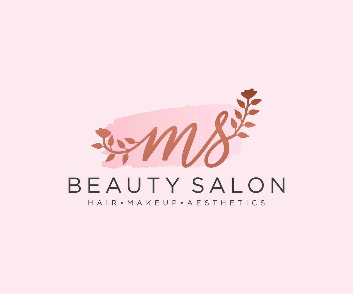 Initial MS feminine logo collections template. handwriting logo of initial signature, wedding, fashion, jewerly, boutique, floral and botanical with creative template for any company or business. vector