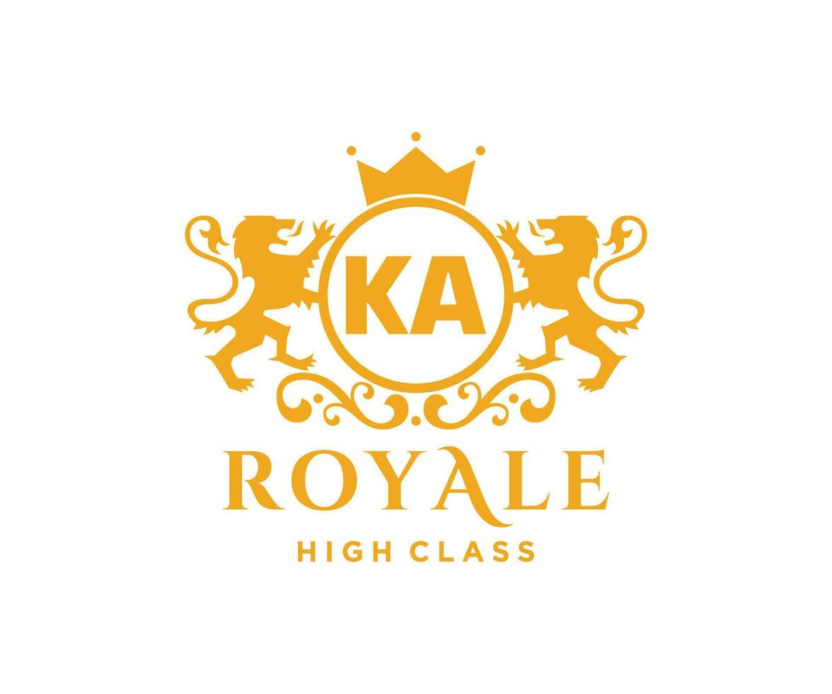 Golden Letter KA template logo Luxury gold letter with crown. Monogram alphabet . Beautiful royal initials letter. vector