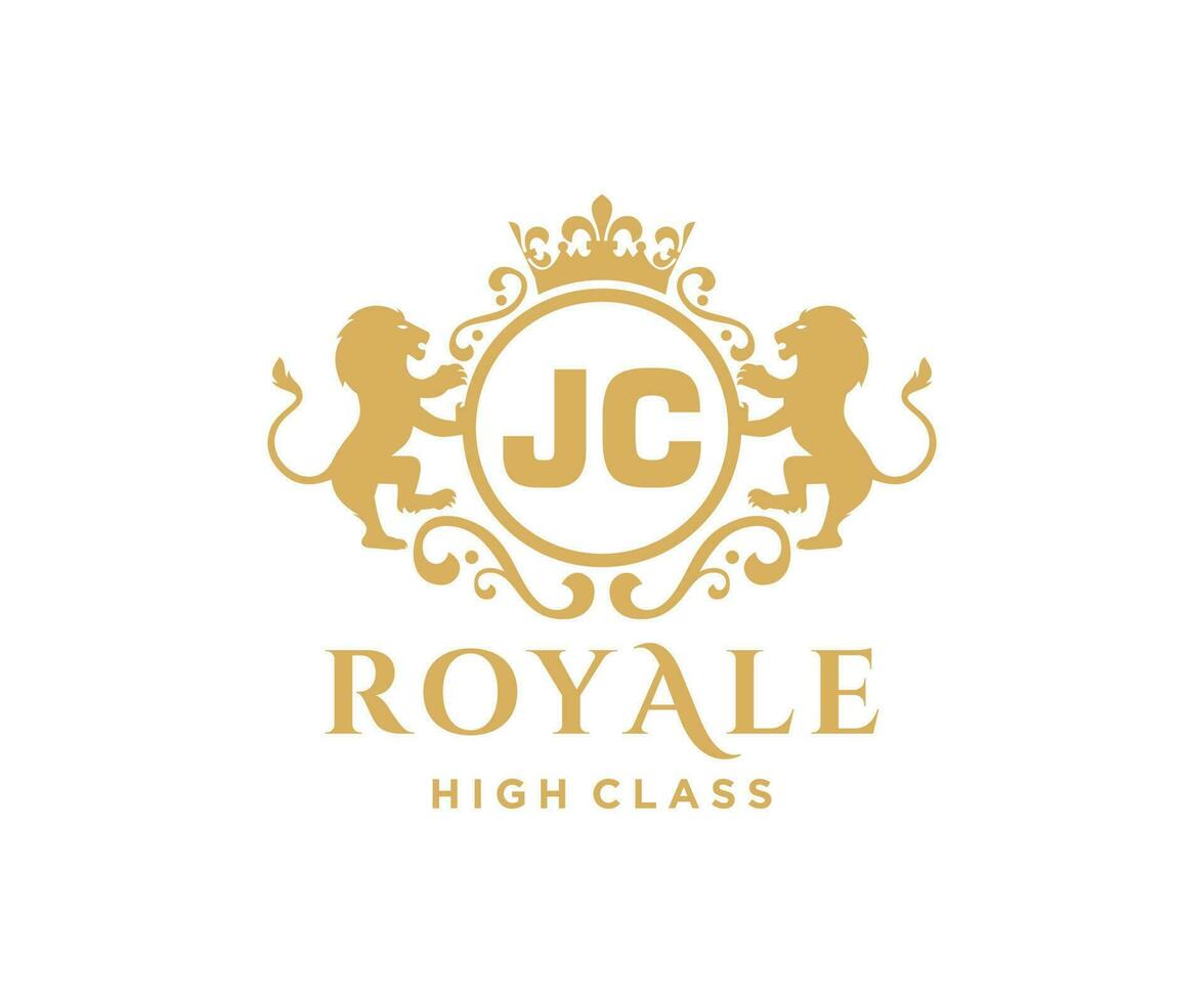 Golden Letter JC template logo Luxury gold letter with crown. Monogram alphabet . Beautiful royal initials letter. vector